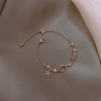 Новые браслеты из бисера, цепочка золотого цвета, Элегантный женский модный романтический браслет с Луной и звездой, подарок на День рождения