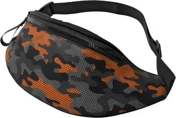 Черно-оранжевая камуфляжная текстура, поясная сумка унисекс, регулируемая поясная сумка, повседневная поясная сумка для путешествий, пеших прогулок, бега, езды на велосипеде