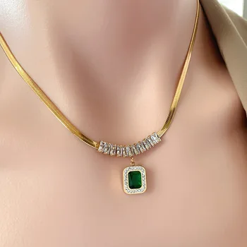 Модная женская цепочка в виде змеи аксессуары Квадратное зеленое ожерелье Zelda