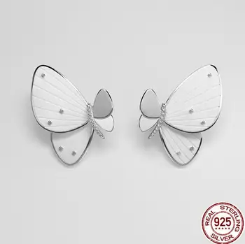 100% стерлингового серебра 925 художественный 3D бабочки Стад серьги для женщин, дизайнерские модные серьги изящных ювелирных изделий партии подарок