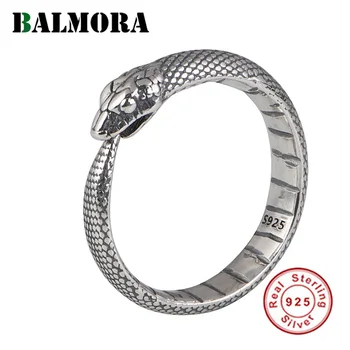 BALMORA, 100% Стерлинговое серебро 925 Пробы, Винтажное кольцо со змеей в виде животного для мужчин, женщин, девушек, Ретро Минималистичное Открытое кольцо, Ювелирный подарок