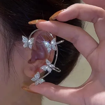 Сверкающий кристалл циркона бабочка-клипса на серьгах-манжетах для ушей, эмо-милые эстетичные украшения в корейском стиле для женщин