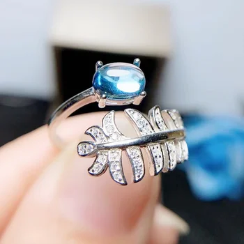 Натуральное кольцо с листьями голубого топаза Для ювелирных изделий из стерлингового серебра 925 пробы 5*7 мм 1.1 ct драгоценный камень Изысканные ювелирные изделия Женские кольца T2111412
