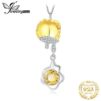 JewelryPalace Яйцо-пашот 1,4 карата, натуральный цитрин, ожерелье из стерлингового серебра 925 пробы, женский подарок, без цепочки
