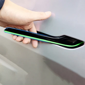 Наклейка с защитой от царапин на кромке двери из искусственной кожи, крышка дверной ручки автомобиля, светящаяся наклейка с отделкой дверной ручки для Tesla Model 3 Model Y