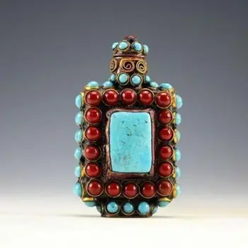 Китайский старинный тибетский серебряный перегородчатый бисер, красивая бирюзовая бутылочка для нюхательного табака