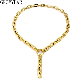 Простое модное ожерелье с Т-образной застежкой-цепочкой для женщин, толстая цепочка из нержавеющей стали, Длинное очаровательное ожерелье в стиле хип-хоп