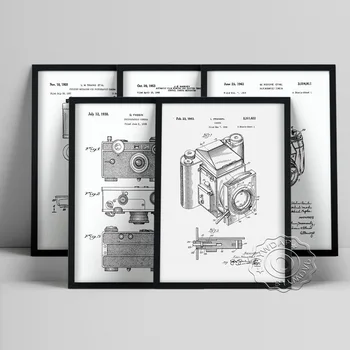 Иллюстрация дизайна камеры Винтажные художественные принты Плакат Чертежный рисунок Ретро Холст Картина Офис Студия Настенный декор картины