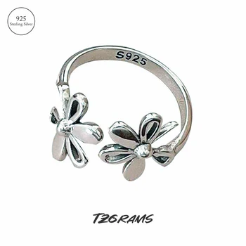 Оригинальные женские кольца с цветочным узором из серебра 925 пробы, модные Корейские сладкие аксессуары для креативных девушек с плавным открыванием, высокое качество