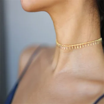 Богемное модное Золотое ожерелье-цепочка с кисточками для женщин, короткое колье-чокер в стиле панк, Ювелирные Аксессуары