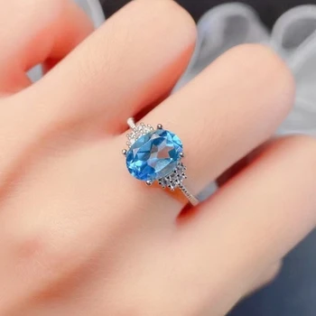 Кольцо со светло-голубым топазом, 2-каратное серебряное кольцо с натуральным топазом марки VVS для повседневной носки, ювелирные изделия из серебра 925 пробы с драгоценными камнями