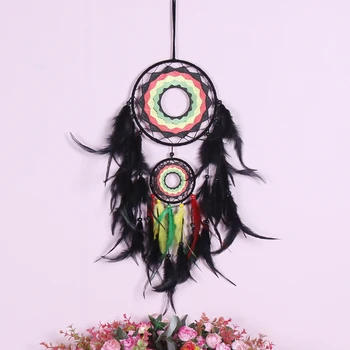 Новый двухкруглый красочный кружевной Ловец снов, настенный декор из черного пера, идеальное украшение семейной вечеринки