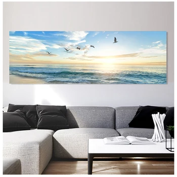 Плакаты с пейзажами из натурального моря, пляжа, летающих птиц и принты, настенная живопись на холсте, картина для гостиной Cuadros Decor Salon