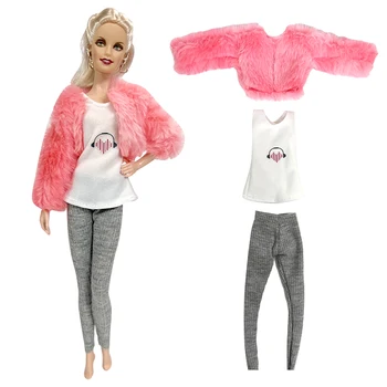 NK 3 предмета/ комплект Модное платье, розовая шаль + рубашка + брюки, повседневная одежда для Барби, аксессуары для кукол, игрушки для кукол для девочек