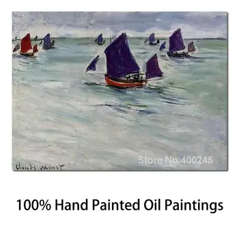 Коллекция произведений искусства Клода Моне Рыбацкие лодки У побережья Пурвиля Холст для рисования маслом Высококачественная ручная роспись