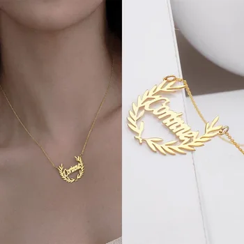 Модное персонализированное ожерелье из листьев оливковой ветви золотого цвета с пользовательским именем, колье-чокер для женщин, ювелирные изделия на цепочке из нержавеющей стали