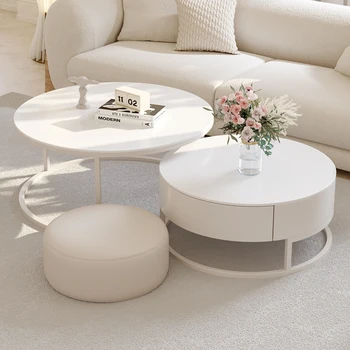 Журнальный столик XK Light с роскошной каменной плитой для гостиной, небольшой квартиры, современного простого кремового стиля