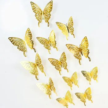 12шт 3D полый стикер с бабочкой на стену Свадебное украшение гостиная домашний декор Наклейки с бабочками