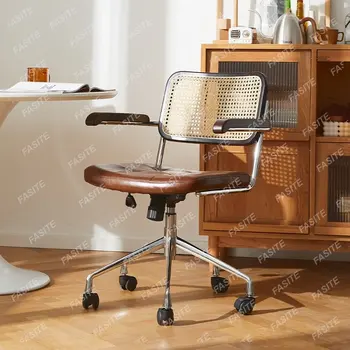Офисное кресло из натурального ротанга в японском стиле с поворотной спинкой и подлокотником, кресло для отдыха, компьютерное кресло для дома, офисная мебель