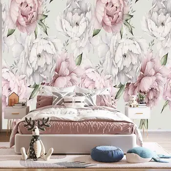 Ручная роспись пионов, белых и розовых цветов, 3D-обои для спальни, гостиной, дивана, ТВ на заднем плане, фреска, обои