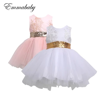 Emmababy/ Детское платье-пачка для маленьких девочек в цветочек без рукавов с кружевным бантом, блестками, тюлевое платье-пачка для принцессы, свадебное бальное платье от 0 до 10 лет
