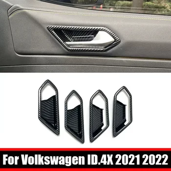 Для Volkswagen VW ID4.X 2021 2022 ABS Внутренняя дверная ручка из углеродного волокна Крышка дверной чаши Рамка Отделка Наклейка автомобильные аксессуары