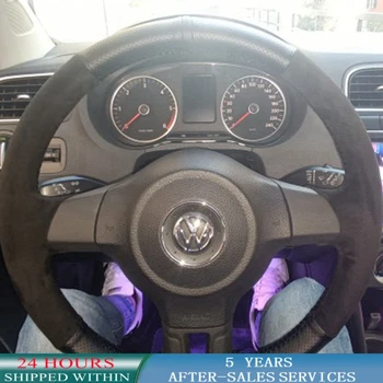 Чехол на руль автомобиля из противоскользящей замши для Volkswagen Golf 6 Mk6 VW Polo MK5 2010-2013 Аксессуары для интерьера