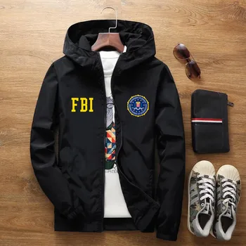 ФБР США, Щит ФБР, Мужская Тонкая ветровка, куртка на молнии, пальто, спортивная куртка-бомбер с капюшоном, Одежда, парки Оверсайз