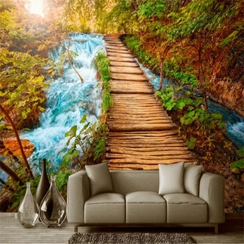 большие обои beibehang на заказ красивый мост в сказочной стране, водный пейзаж, обои для деревянного моста на заказ
