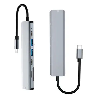 2121 Адаптер-концентратор USB C 7-в-1 Type C Док-станция с расширением 4K H * M * + USB3.0 + USB2.0 + 60 Вт PD + Данные PD + Устройства чтения карт SD/TF