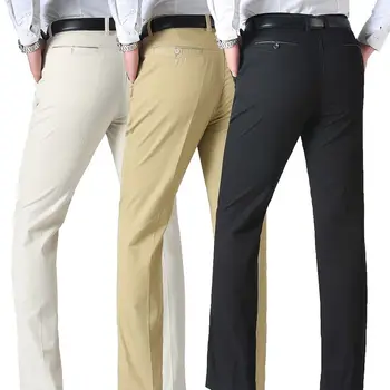 Мужские костюмные брюки, осенние хлопчатобумажные повседневные брюки, мужская деловая мода, классические однотонные эластичные прямые брендовые брюки, Мужские A178