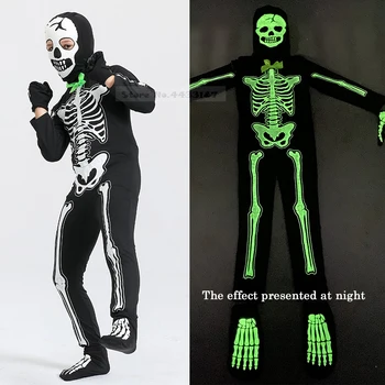 Детский костюм для косплея на Хэллоуин, игра ужасов, костюм с черепом, Новинка, Забавный Детский костюм с ночным свечением, боди со скелетом, костюм для выступлений