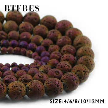 BTFBES Покрытие Фиолетовая бусина лавы Вулканическая порода Натуральный камень 4 6 8 10 12 мм Свободная бусина для изготовления ювелирных изделий браслетов аксессуаров DIY
