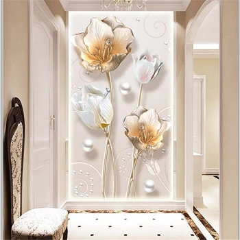 wellyu Пользовательские обои 3D фреска обои papel de parede тюльпаны ювелирные изделия с тиснением крыльцо цветок крыльцо обои декоративная роспись