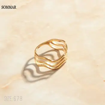SOMMAR Новая распродажа Золотого цвета размер 6 7 8 Кольца для рук Благородной Женщины Трехслойные изогнутые кольца цены в евро рождественский подарок