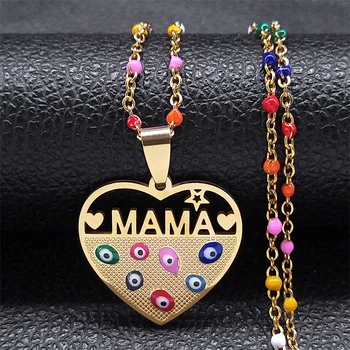 Ожерелье Love Heart Mama для женщин и детей из нержавеющей стали золотого цвета, красочная цепочка, семейные украшения, подарок на День матери N6442S02