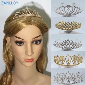 Роскошная свадебная корона в стиле ZANLLOY с блестящими кристаллами, подходящая для дамской вечеринки, тиары для выпускного вечера и аксессуаров для волос на день рождения принцессы
