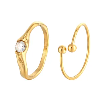 2шт Простое художественное кольцо с циркониевым позолотой, Наращиваемое женское кольцо, Кольцо для пары, подарок на День Святого Валентина