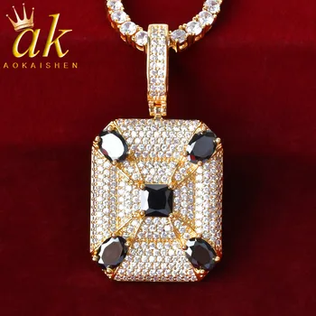 Черное квадратное ожерелье с подвеской в стиле милитари, подвески золотого цвета, мужские украшения в стиле хип-хоп