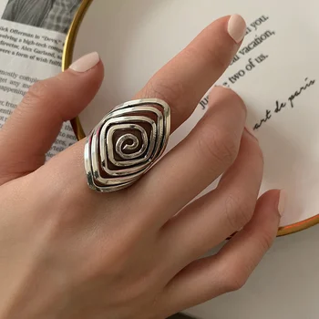 Серебряное кольцо с Ромб-полосой Неправильной формы, женское Ретро-модное Преувеличенное Панковское кольцо с открытым указательным пальцем, Модные ювелирные изделия Оптом