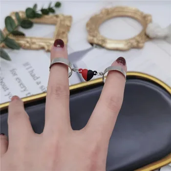 Набор колец для влюбленной пары, изысканные магнитные регулируемые кольца в форме сердца для женщин, свадебные украшения на День Святого Валентина
