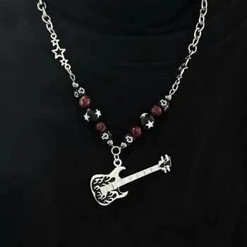 Ювелирные изделия в стиле Гранж, сделай САМ, ожерелье с гитарой из бисера, мужчины, женщины, Крутые панк-подвески, колье с крестом, Готическое ожерелье с подвеской, Корейская мода