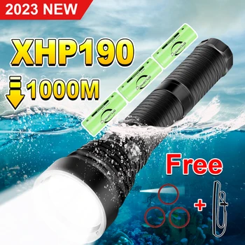 Новейшее обновление 2023 года Профессиональный фонарик для дайвинга XHP190 Подводный фонарь IPX8 Водонепроницаемый фонарик Наружные подводные фонари