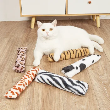Кошачья плюшевая подушка Кошачья мята с леопардовым принтом, устойчивая к укусам Интерактивная игрушка для кошек, Полосатая кошачья подушка, игрушки для кошек, товары для кошек