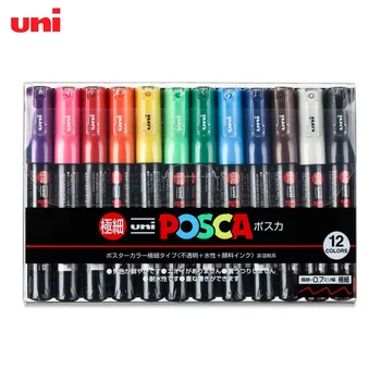 Ручка-маркер Uni Posca Paint-Набор из 12 (PC-1M 12C)-0,7 мм Сверхтонкий карандаш с Пулевидным наконечником для рисования 