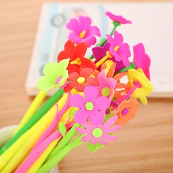 1000 шт./лот Силиконовые красочные креативные гелевые ручки с милым цветком, канцелярские принадлежности, школьные принадлежности, подарочные ручки-имитаторы, стержень