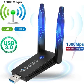 40шт 1300 Мбит/с USB WiFi Dongle Адаптер USB 3.0 WI-FI Беспроводная Сетевая карта с Двухдиапазонной Двойной Антенной с Высоким коэффициентом усиления 2,4 ГГц/5 ГГц
