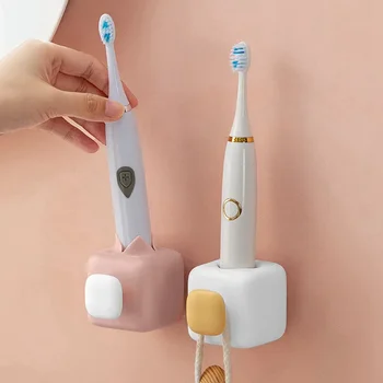 Мультяшный держатель зубной щетки Для ванной Настенный Стеллаж для хранения электрической зубной щетки Подставка для зубной щетки с крючком Аксессуары для ванной комнаты
