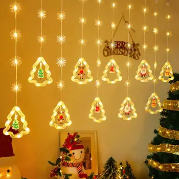 Светодиодная Рождественская лампа для штор, Санта-Клаус, снеговик, декор для комнаты, декор для Рождественской елки, режимы дистанционного управления, декоративная лампа