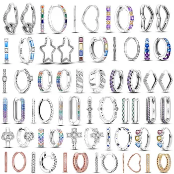 Серьги-кольца из серебра 925 пробы с двойным сердечком, квадратные серьги с пером, женские ювелирные украшения, подвески, лей 925 Оригинал
